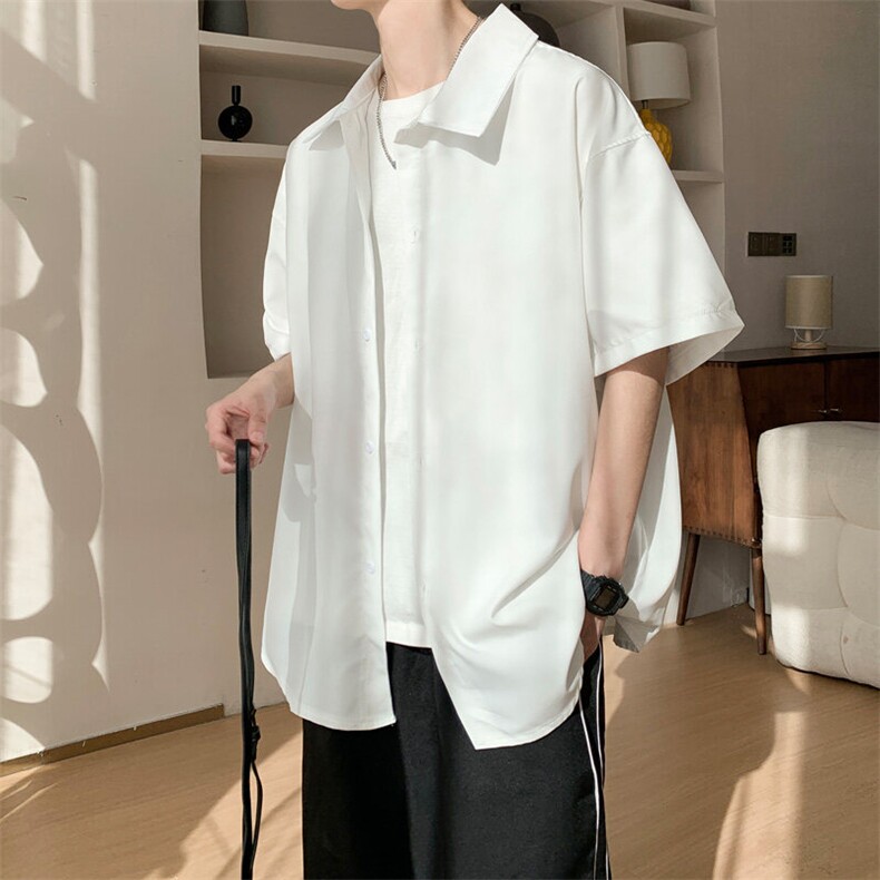 夏季重磅薄款日系简约翻领短袖衬衫男潮宽松防晒衬衣情侣C04/P35，男装防晒衣，电商B209