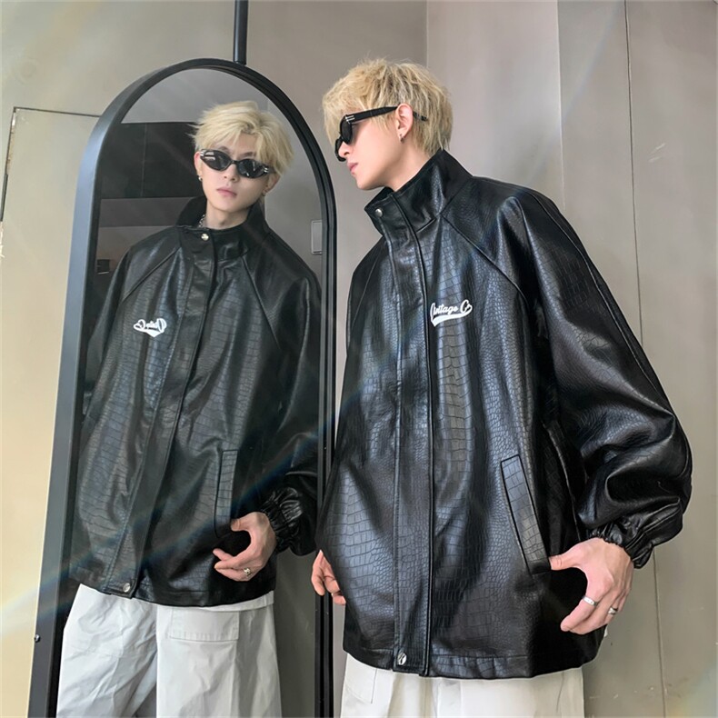 特P75限138加绒特P90美式机车皮衣情侣PU皮夹克100聚酯外套PJ330图片