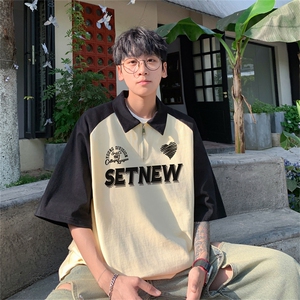 港风重磅全棉撞色插肩袖polo衫短袖男T恤GP235-P45控78图片