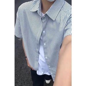 新款夏日条纹短袖衬衫款男女同款运动休闲打底衫外套 C73图片
