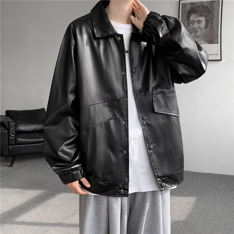 男港风潮流宽松款痞帅机车服青年飞行员帅气皮夹克外套M019/P65,男装夹克,星座506