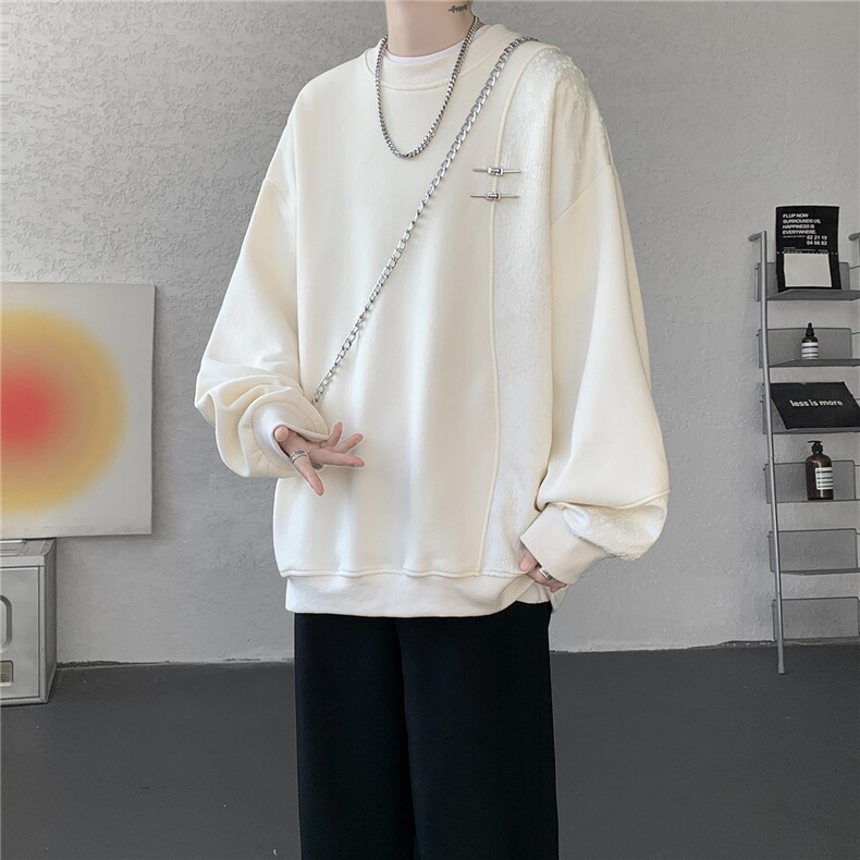 新中式金属盘扣重磅圆领卫衣大码拼接长袖套头上衣外套WY5115/P58,女装短外套,电商B238