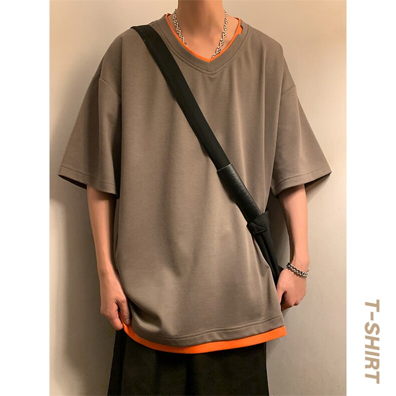 新款短袖男港风暖光夏季T恤休闲百搭假两件T恤男上衣TC3138-P30,男装T恤,星座717