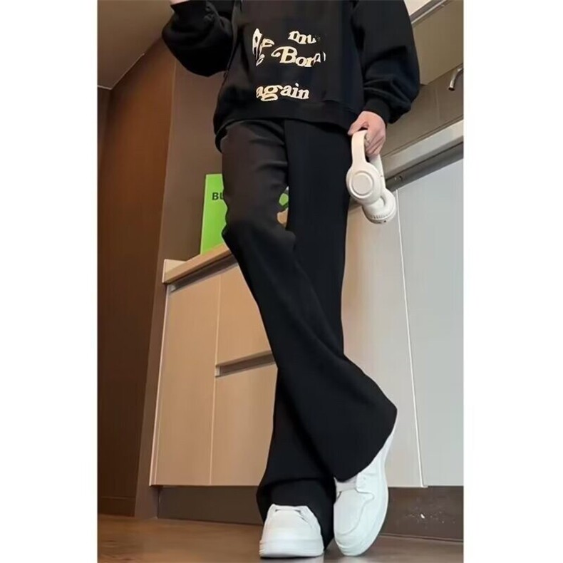 高级设计垂感微喇叭休闲西裤男春秋季直筒宽松坠感阔腿拖地长裤子,男装休闲裤,星座506A