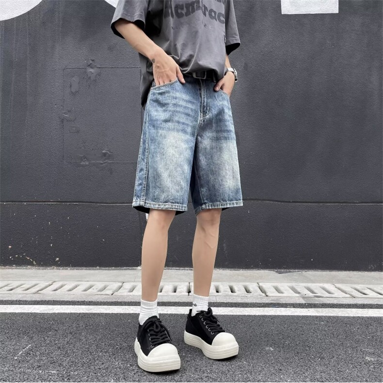 牛仔短裤男夏季薄款宽松潮流外穿浅色牛仔五分裤子D820,男装牛仔裤,星座1116A-1（原606A）
