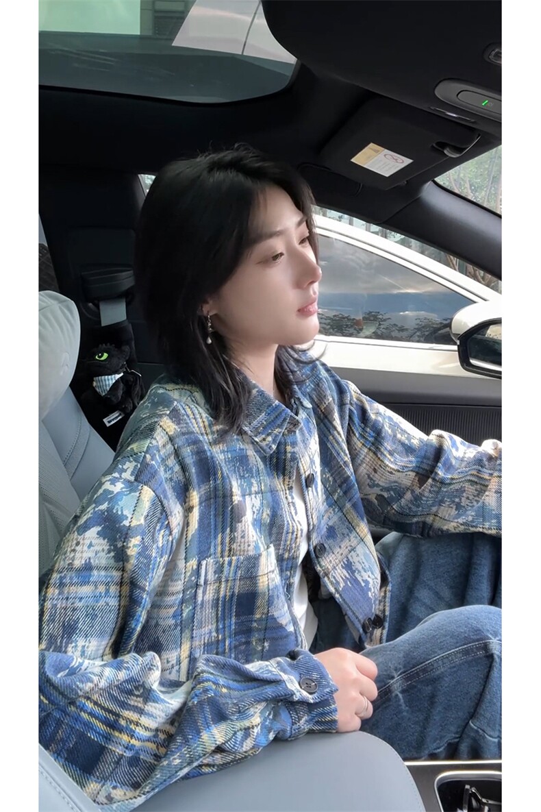 美式复古高级感长袖格纹衬衣cleanfit扎染外套男V3072-TP28不,男装衬衫,电商A102