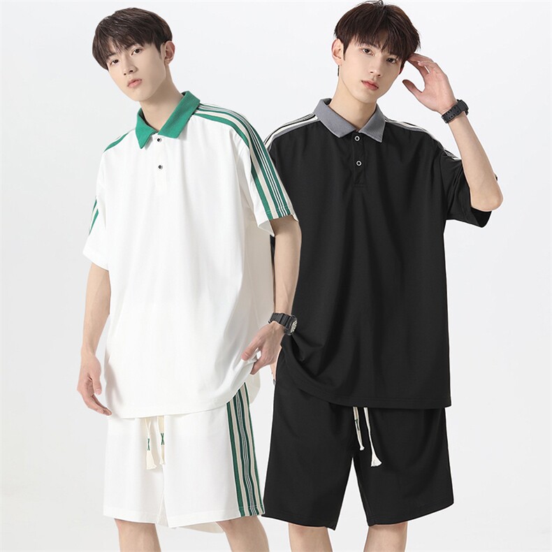 夏季主推大码港风情侣polo衫翻领短袖五分裤休闲套装男S19P65，男装休闲套装，电商B226