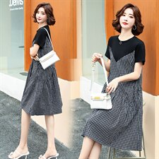 2024年夏季新款气质拼接休闲短袖连衣裙，女装连衣裙，盈茜