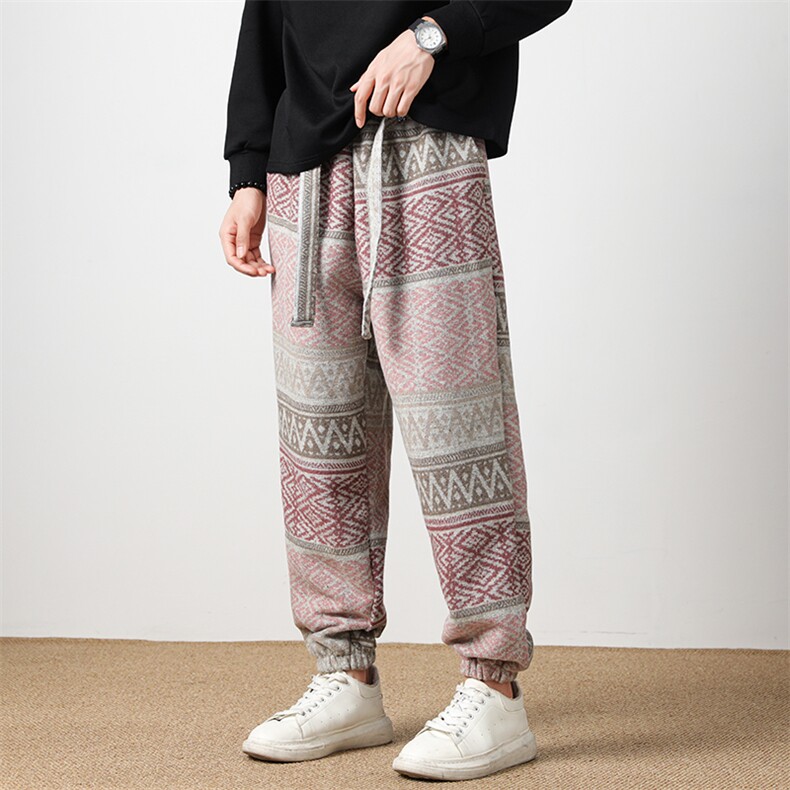 新品新中式民族风提花针织脏脏风呢料痞帅休闲束脚休闲裤K2403，男装民族服装，星座305A（原312A-1）