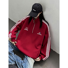 主推美式半拉链复古学院风球衣中性卫衣宽松外套男女G1092P68，女装短外套，电商A339