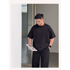 网图现货撞色拉链设计款短袖男开叉圆领T恤R6619-P40，男装T恤，星座1005-4
