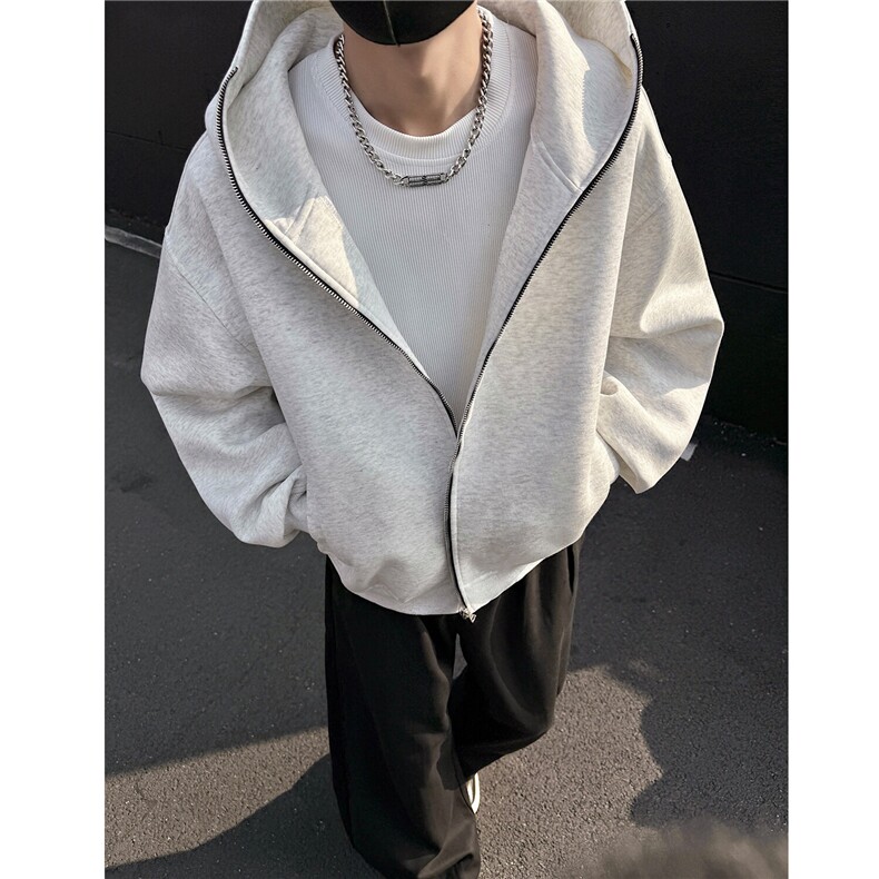 重磅美式高街开衫连帽卫衣boxy短款拉链帽衫外套男H1058特P65，男装卫衣，电商A341
