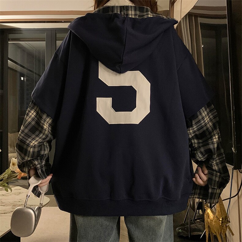 A397-P95重工刺绣假两件格子开衫连帽卫衣春秋新款外套,女装短外套,星座911