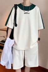 直播品质！2024夏季新款男士珠地短袖套装撞色学生一套TZP002P70，男装T恤，电商B220