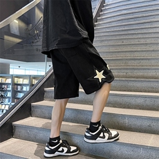 字母刺绣五分裤男夏季ins潮牌街头宽松阔腿休闲运动短裤D990-p33，男装休闲裤，星座1008-1