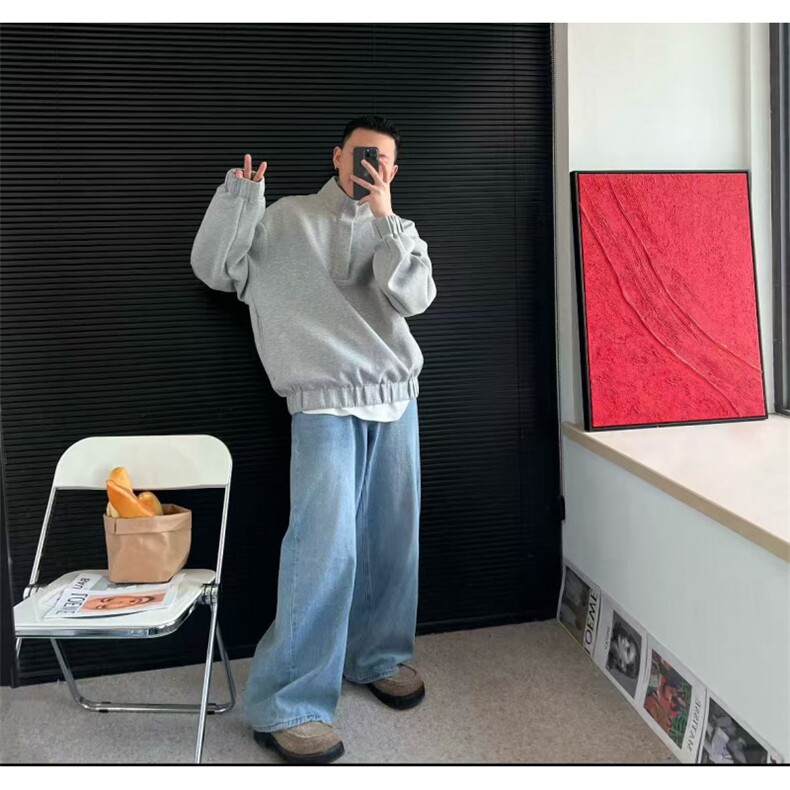 半拉链卫衣男2025新款运动套头上衣秋冬廓形宽松外套WB596-P47，女装短外套，星座412-3