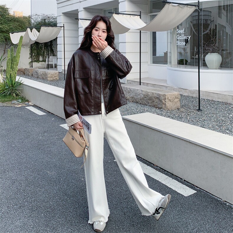 【现货】26新款春季皮衣咖色长袖外套2C215-P155-K248,女装皮衣,2C215