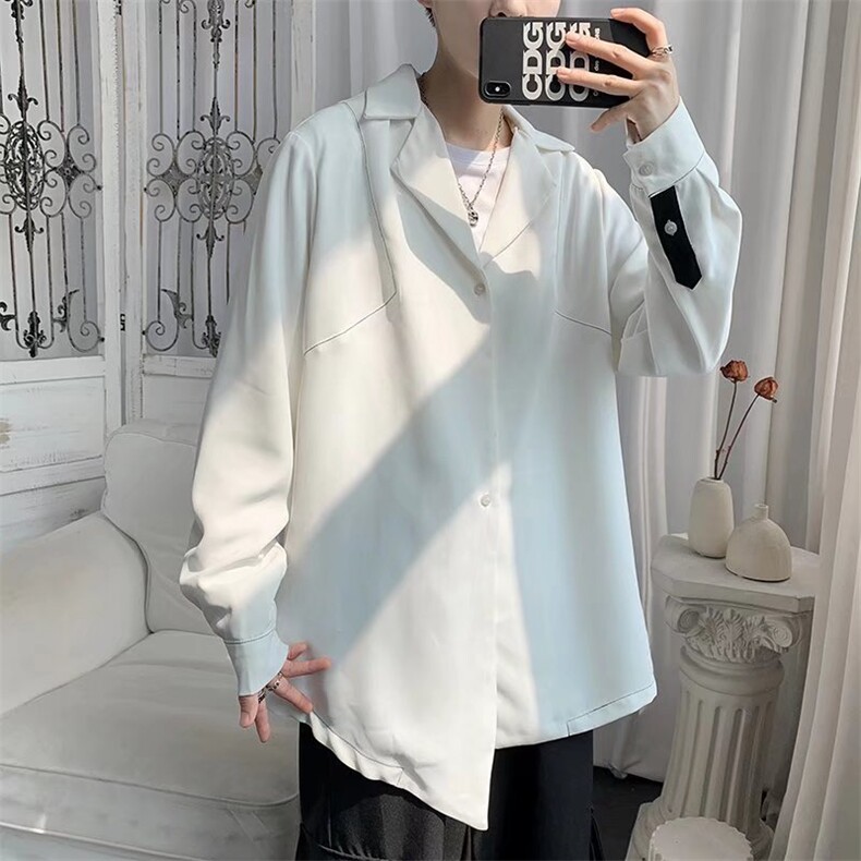 长袖衬衫男潮流痞帅上衣服设计感小众白衬衣C22P35图片