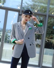 拼色格子西装，女装西装，维纳真蒂 纳易莲