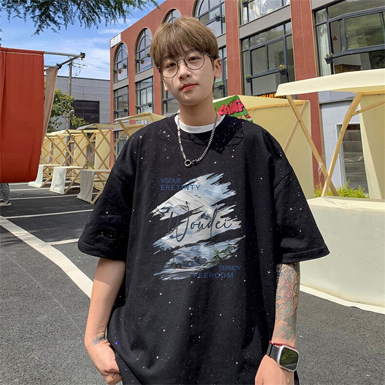 可48小时发货支持抖音得物来样二开 美式满天星亮片短袖T恤MTX723图片