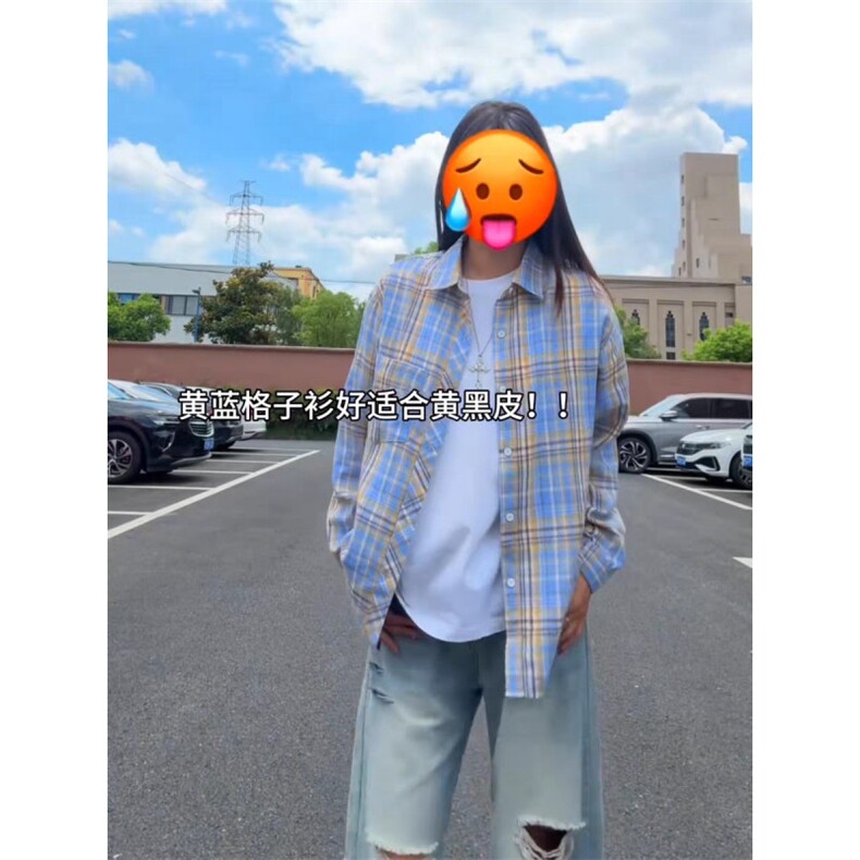 美式复古格纹长袖衬衫男女休闲外套痞帅衬衣外套新款LCS133-P36图片