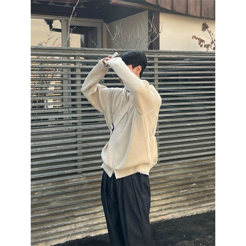 JY285-P55美式复古休闲慵懒风V领针织衫男纯色外套,男装针织衫/毛衣,星座1501-3