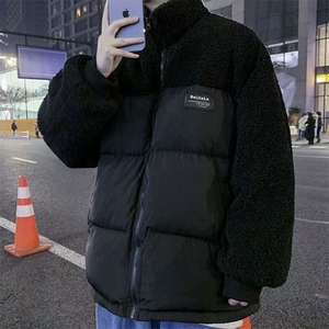 拼接棉衣男保暖潮复古羊羔绒外套港风休闲冬季棉袄面包服TT34 P62图片