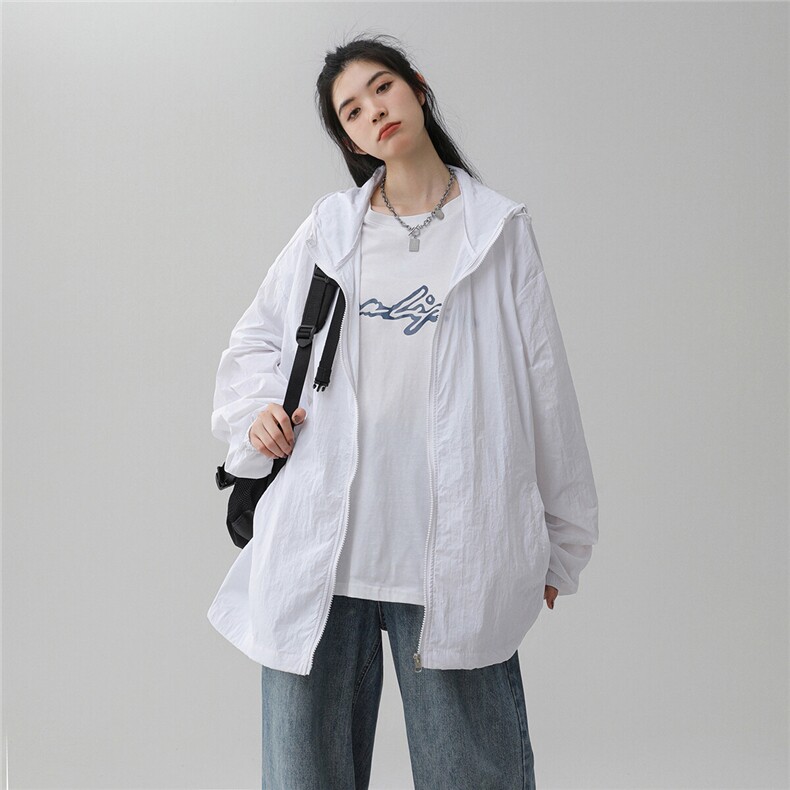 2025夏季新款纯色连帽宽松情侣防晒衣F169/P69，女装防晒衣，星座202-3