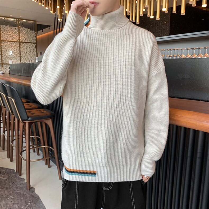 77106-P60冬季男士高领毛衣潮流修身加厚打底线衣青年长领纯色图片
