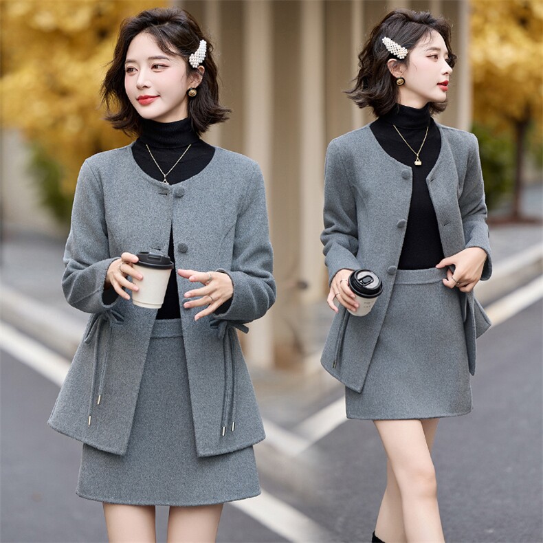 【新款现货】2024秋冬新款气质百搭小香风双面呢套装,女装双面呢大衣,半夏