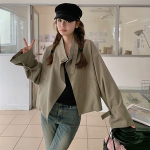 韩版时尚设计感短款风衣外套女2025春秋新款法式宽松显瘦立领上衣图片