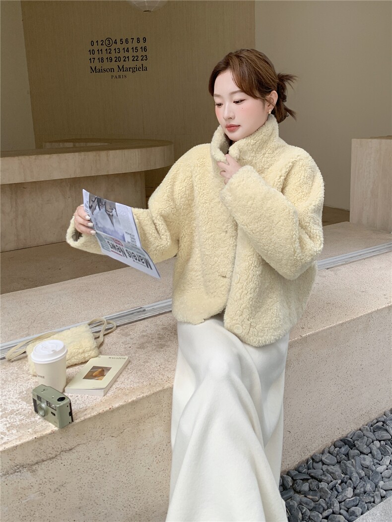 黄色毛绒外套女2025年冬季新款时尚甜美减龄巨好看设计感加厚棉袄,女装短外套,韩蜜菓
