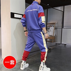 春新款个性彩条撞色休闲套装男士时尚帅气套装二件套CYTZ69，男装套装，电商A128