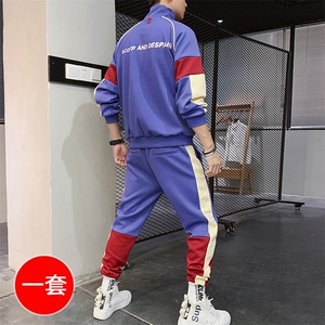 春新款个性彩条撞色休闲套装男士时尚帅气套装二件套CYTZ69图片