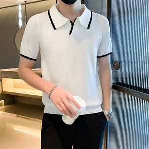 POLO衫男士英伦轻商务冰丝翻领短袖修身潮流半袖针织T恤 T3372图片