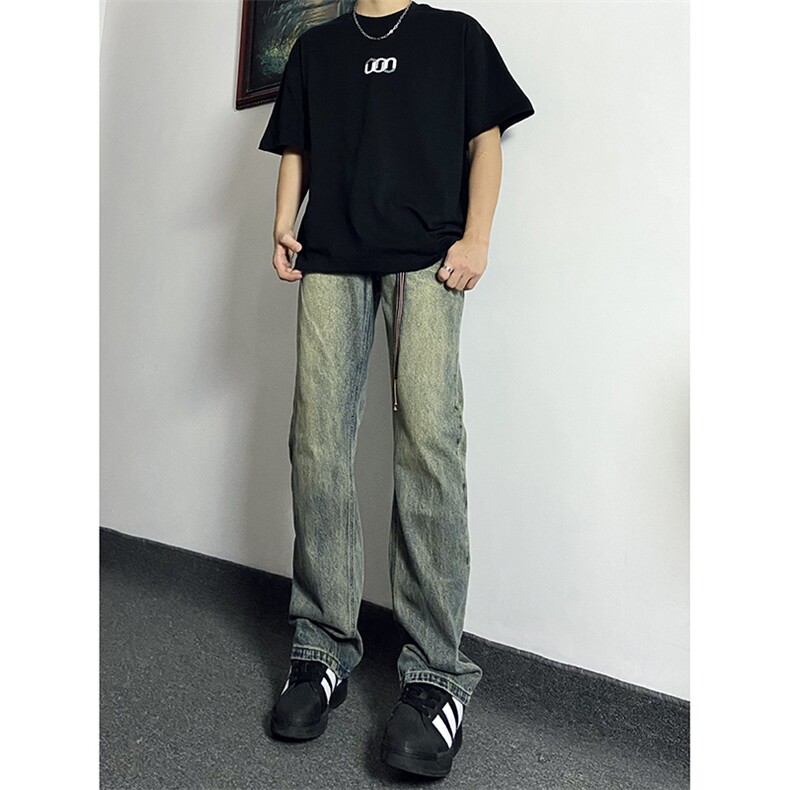秋季美式ins高街hiphop重工艺水洗微喇复古蓝牛仔裤货号K2320P55,男装牛仔裤,电商A063