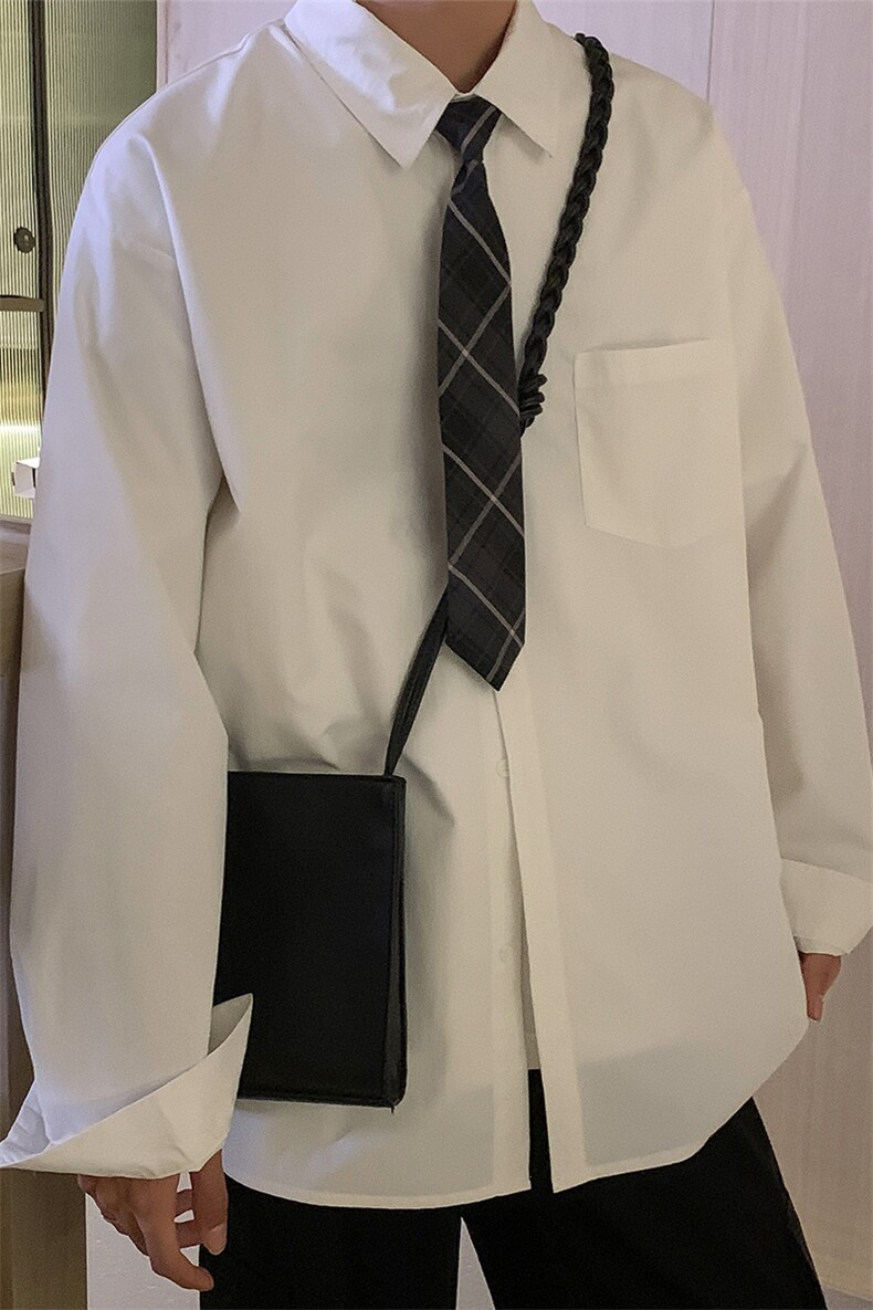 送领带春秋季衬衫男长袖港风大码宽松白色男生外套CS712P35控58,男装衬衫,电商B413-1