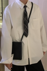 送领带春秋季衬衫男长袖港风大码宽松白色男生外套CS712P35控58，男装衬衫，电商B413-1