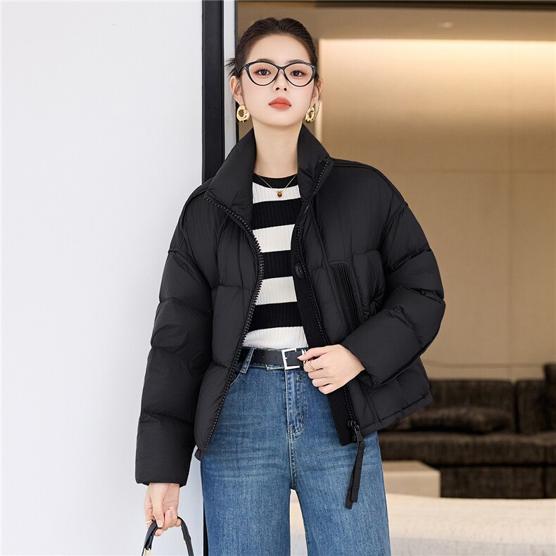 韩版立领新款时尚羽绒服女短款通勤百搭白鸭绒面包服冬季外套女,女装羽绒服,阿舍尔精品