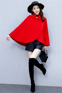 时尚百搭斗篷式毛呢大衣女秋冬季新款宽松显瘦披肩外套图片