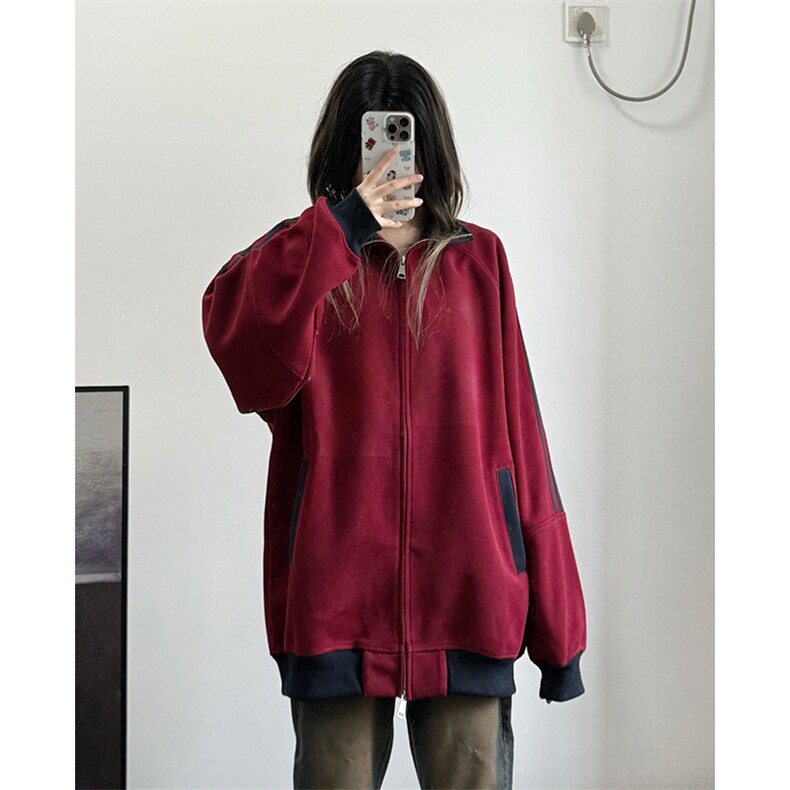 抖音得物高品质26春装美式高街重磅结构拼接织带立领卫衣外套CM42图片