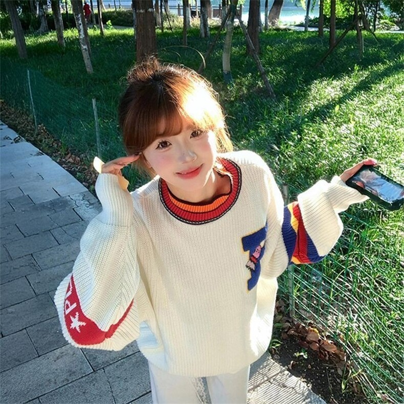 UNITY甜美可爱小个子羽毛球提花针织衫条纹拼接撞色慵懒外穿套头,男装针织衫/毛衣,星座1210-1
