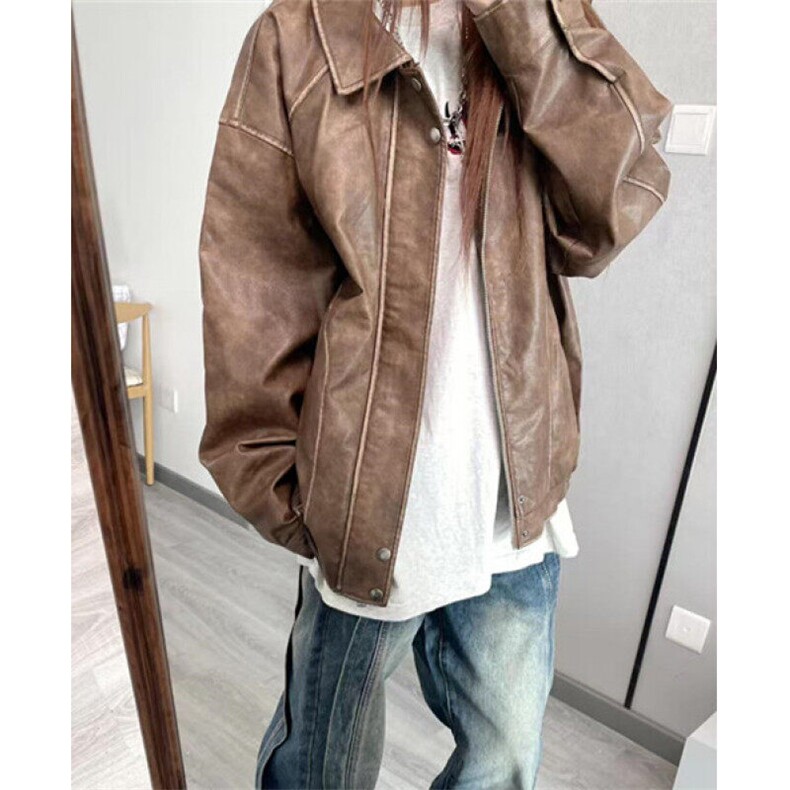 穿搭春秋新款皮衣男水洗做旧外套美式痞帅港风情侣夹克PW85,男装夹克,星座1116A（原606A-3）
