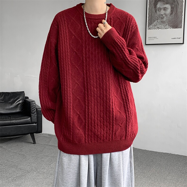 8XL-M圆领毛衣男秋冬季宽松慵懒套头麻花针织衫毛线衣MY19005P68图片