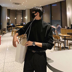 抖音得物品质260克精梳德绒保暖长袖T恤纯色半高领打底针织衫DR01，男装T恤，电商A486