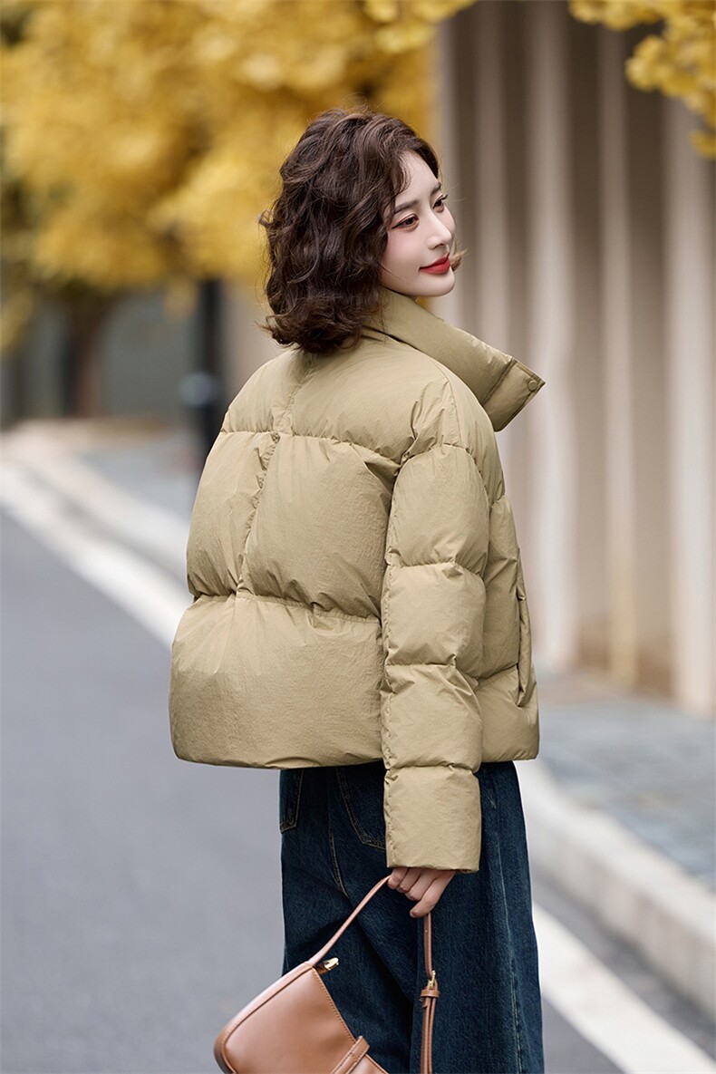 立领短款面包羽绒服女2025冬季新款时尚小个子加厚保暖白鸭绒外套,女装羽绒服,姿衣坊