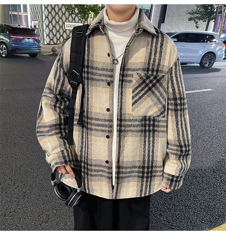 男士大码休闲格子毛呢衬衫加厚男士外dsa012jk100p100,男装衬衫,星座415A（原A012）