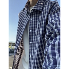 复古格子衬衫男宽松休闲百搭高级感上衣内搭外套C2269-特价36，男装衬衫，电商A007