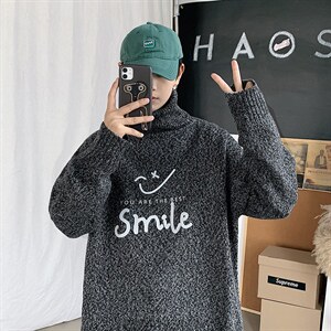 ！冬季加厚男士高领毛衣潮流印花百搭针织衫毛线衣GM605P55图片
