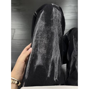 W10466-P40 网图现货 美式扎染雪花灰牛仔裤直筒嘻哈扎染拖地长裤图片